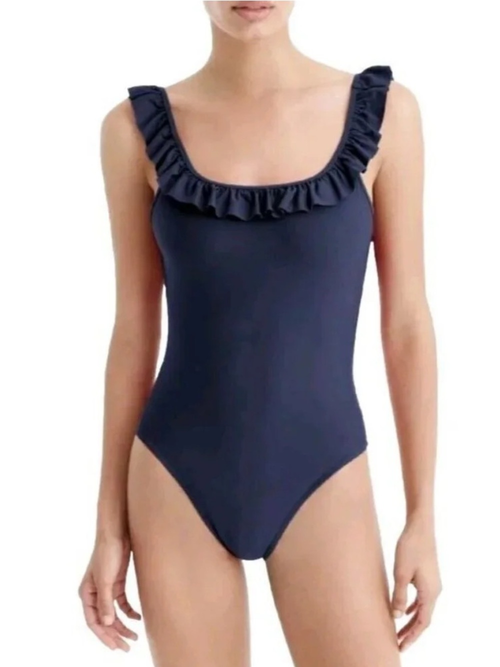 {NWT} J. Crew Ruffled Scoop One-Piece Swimsuit in Navy - Size 2